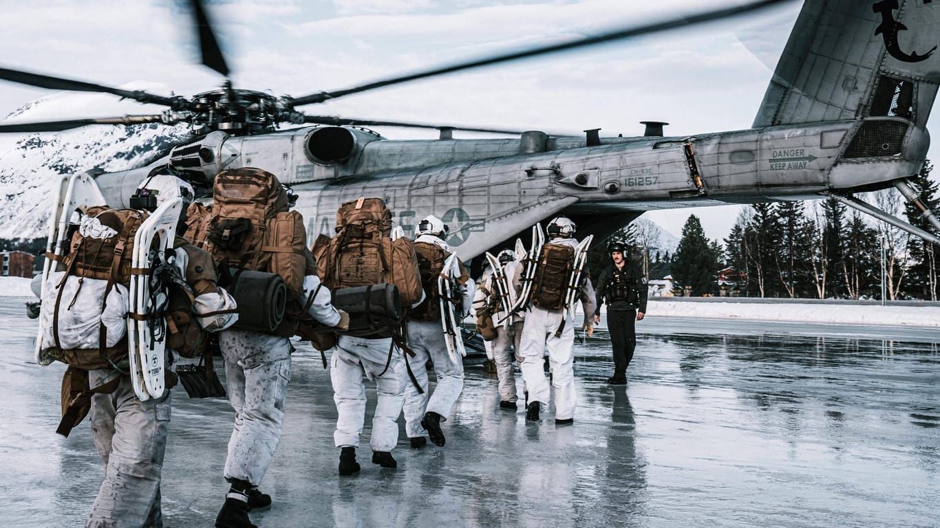 Norwegische Nato-Soldaten bei einem Manöver mit US-Truppen Mitte März