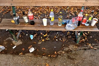 Auf der Parkbank stehen die Flaschen und der Müll (Symbolbild): Während Corona haben Jugendliche weniger häufig Alkohol missbraucht.