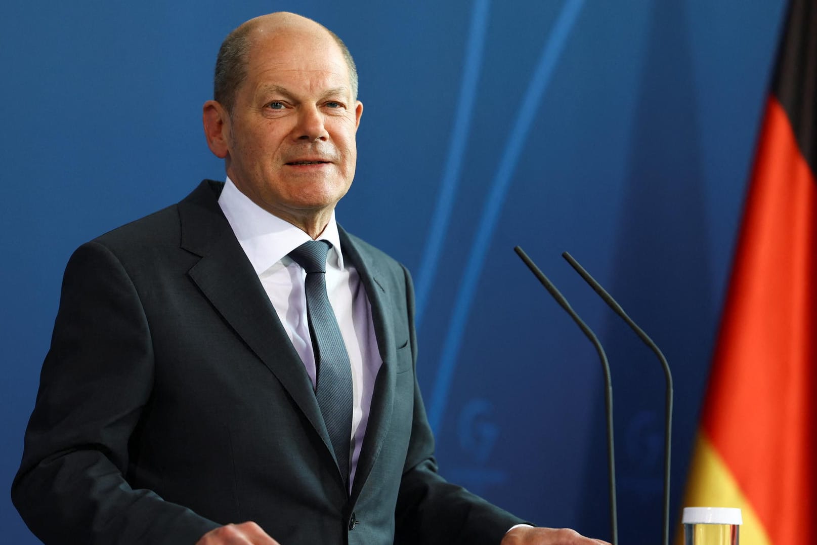 Olaf Scholz bei seinem Statement im Kanzleramt: Deutschland unterstütze die Ukraine im Rahmen der Möglichkeiten, bekräftigte er.