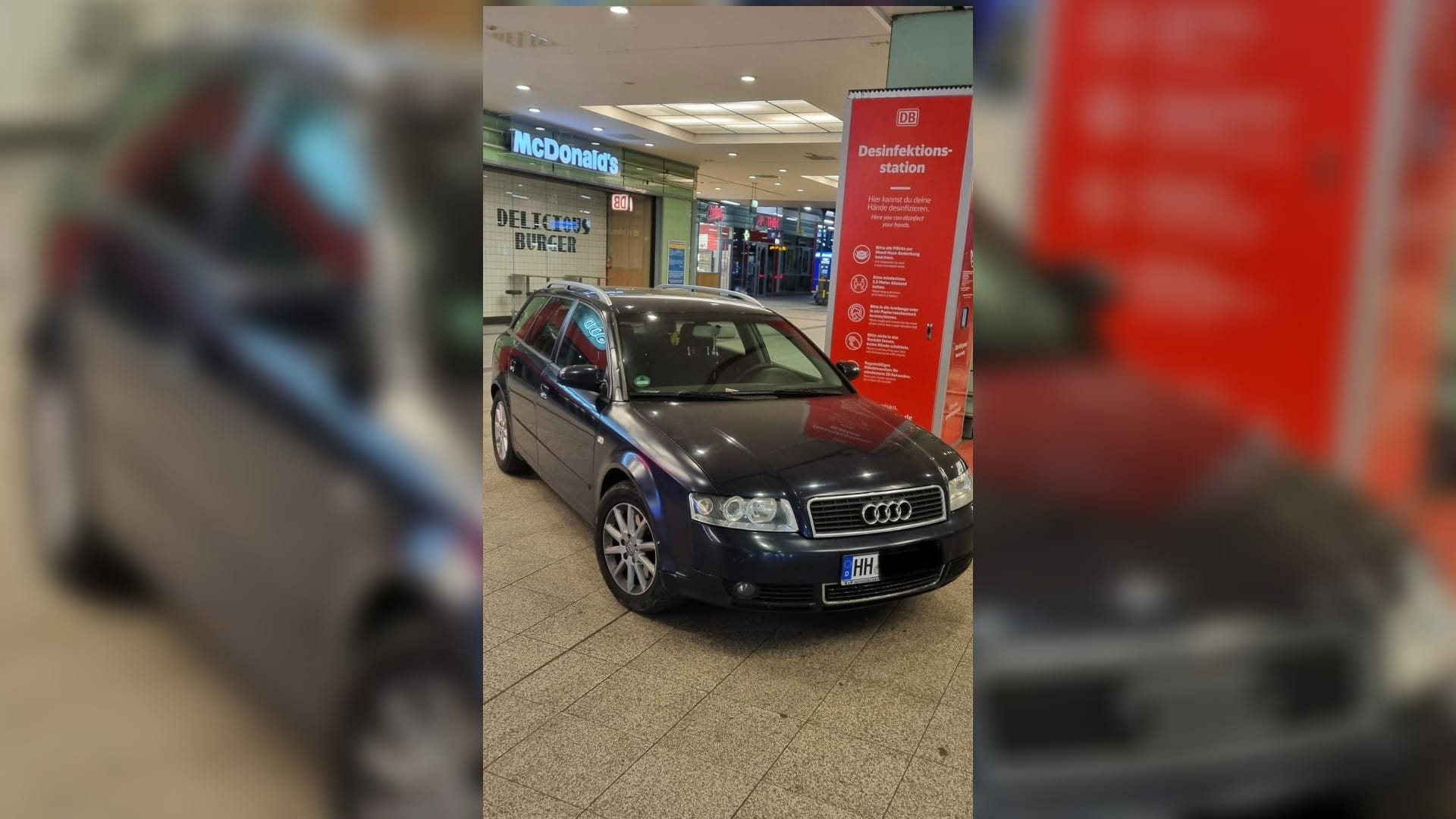 Der geparkte Pkw im Bahnhof: Um Alkohol zu kaufen, stellte ein Mann seinen Audi hier ab. Der geparkte Pkw im Bahnhof: Um Alkohol zu kaufen, stellte ein Mann seinen Audi hier ab.