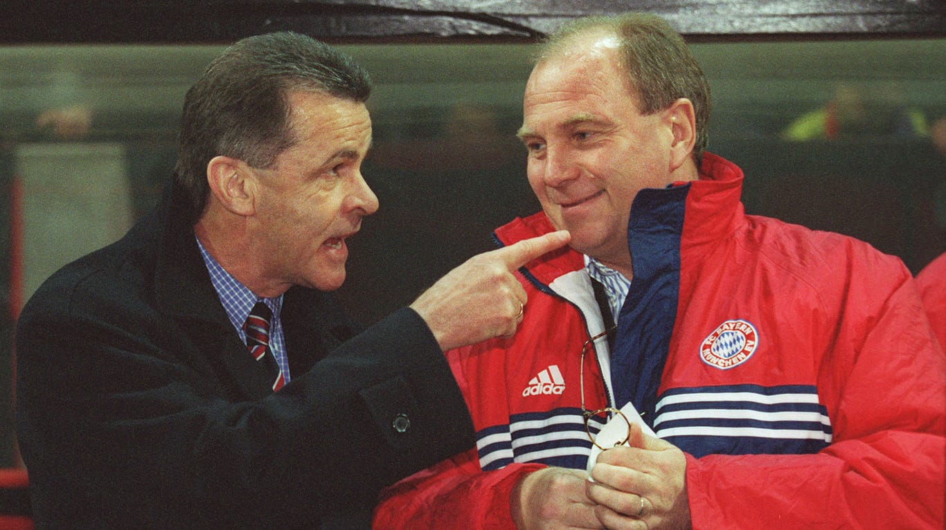 Ottmar Hitzfeld (l.) und Uli Hoeneß: Der frühere Bayern-Präsident und der ehemalige Trainer im Gespräch.