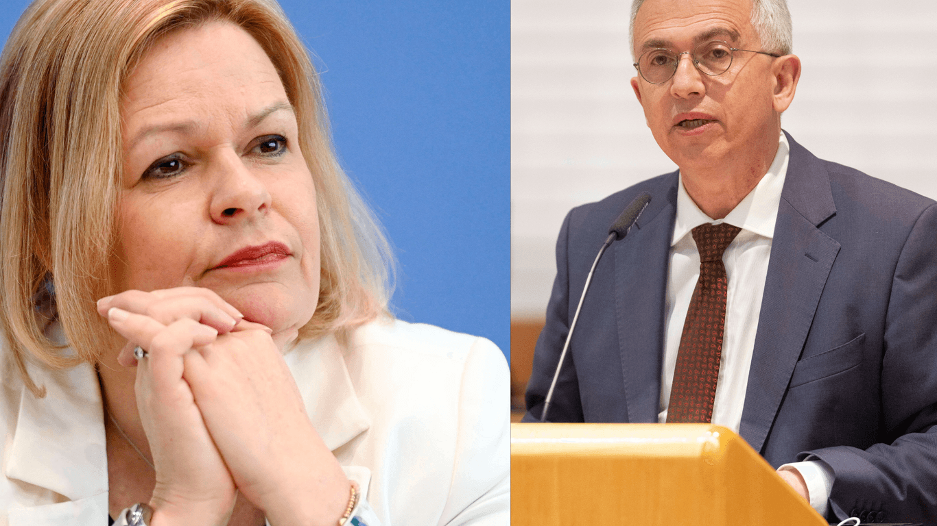 Bundesinnenministern Faeser und Frankfurter OB Feldmann (Collage): Die hessische CDU fordert eine Äußerung zum AWO-Skandal.