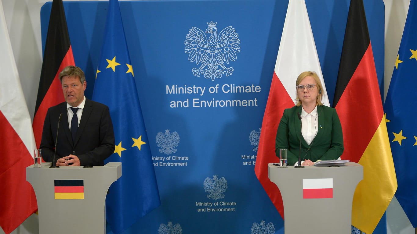 Habeck und die polnische Klimaministerin Moskwa in Warschau: Noch wird gefeilscht.