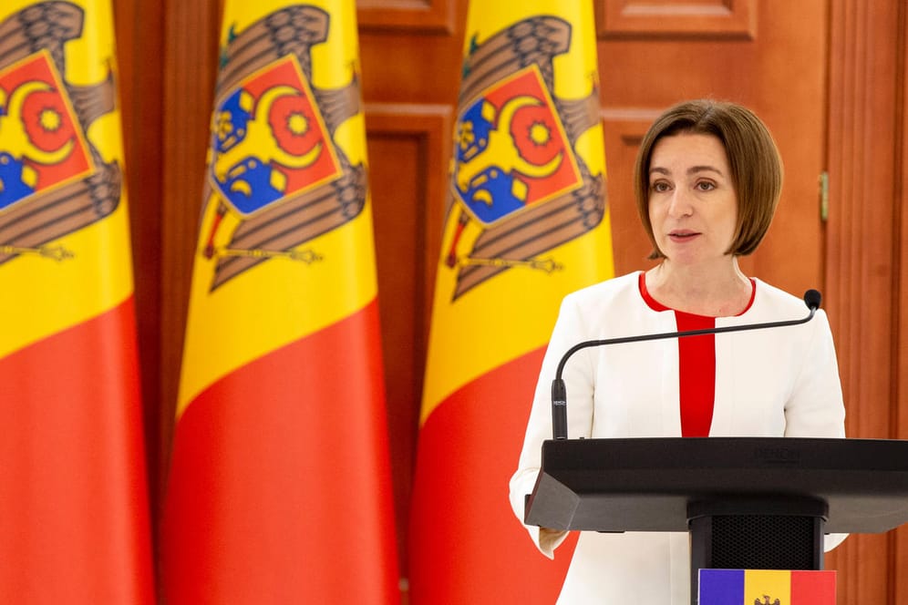 Die Präsidentin von Moldau, Maia Sandu, spricht zur Presse (Archivbild): Sie fürchtet eine Eskalation.