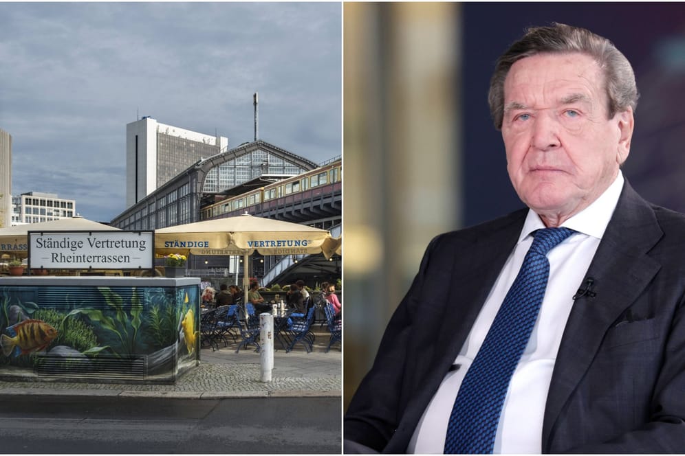 Das Lokal "Ständige Vertretung" in Berlin und Altkanzler Gerhard Schröder (SPD): Wegen seiner Nähe zu Russland steht Schröder stark in der Kritik.