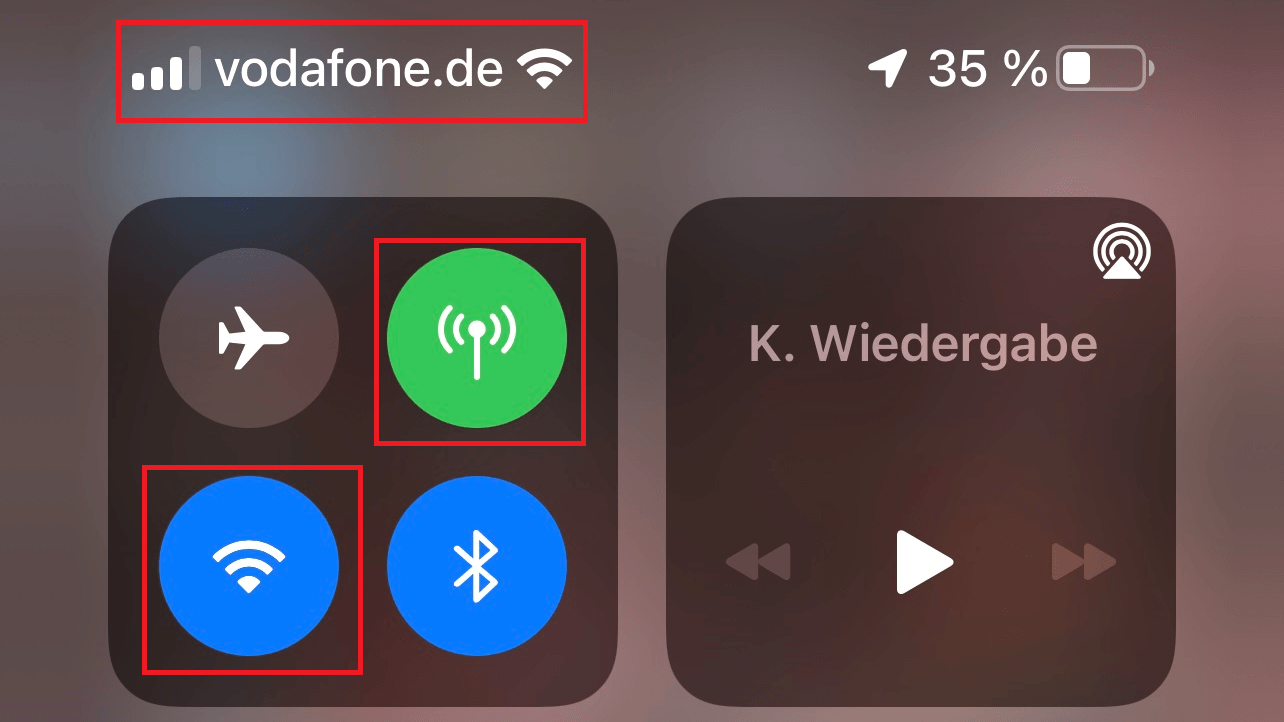 Sind das WLAN und die mobilen Daten aktiviert und besteht eine Verbindung ins Mobilfunknetz? (iPhone)