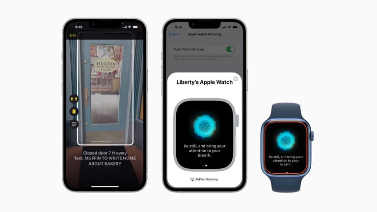 Die automatische Türerkennung auf dem iPhone (links): Mit diesen und ähnlichen Funktionen will Apple Menschen mit Behinderung im Alltag unterstützen.