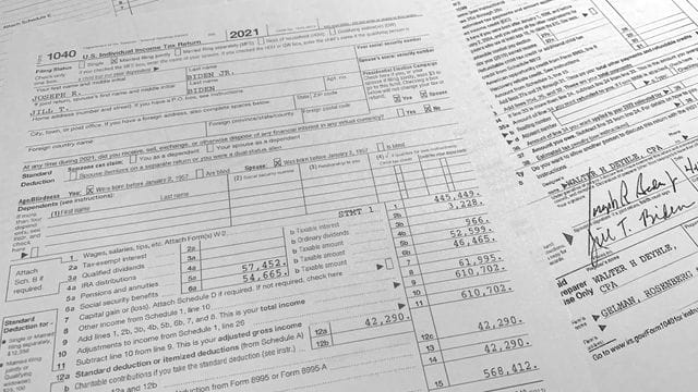 Die Steuererklärung von US-Präsident Biden und der First Lady für das Jahr 2021.