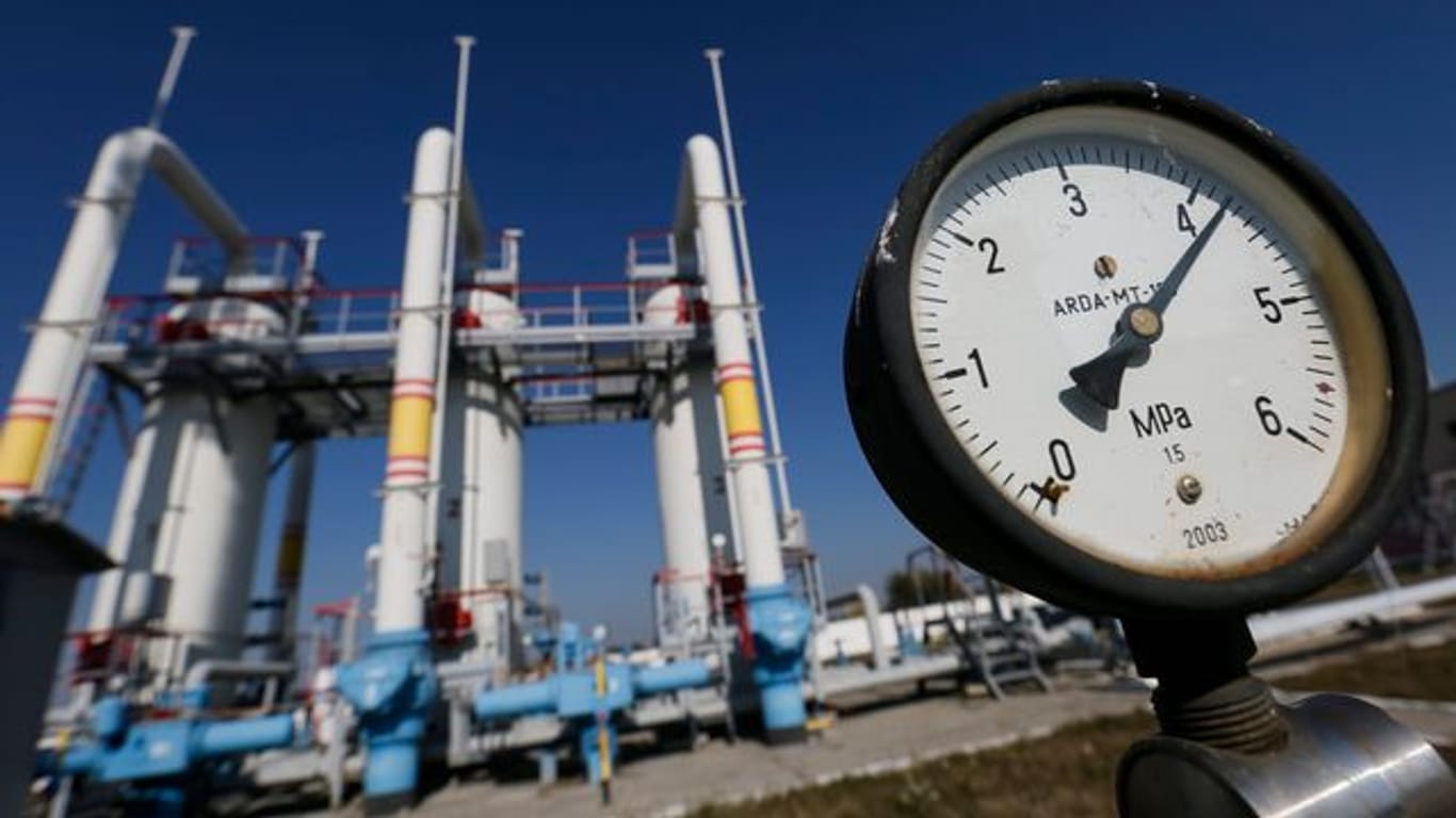 Ein Gasdruckmessgerät der Gasverdichterstation im Dorf Mryn, etwa 130 km nordöstlich von Kiew.