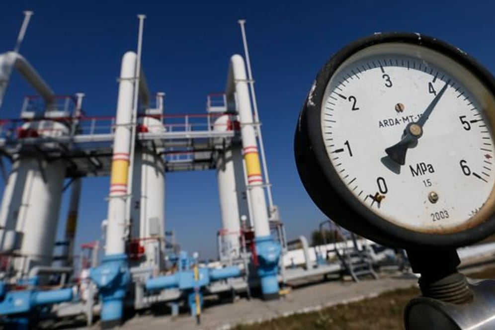 Ein Gasdruckmessgerät der Gasverdichterstation im Dorf Mryn, etwa 130 km nordöstlich von Kiew.