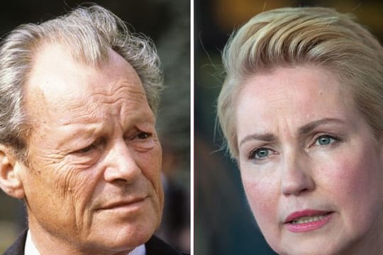 Die Bildkombo zeigt Willy Brandt (SPD), den früheren Bundeskanzler im Oktober 1979 und Mecklenburg-Vorpommerns Ministerpräsidentin Manuela Schwesig (SPD) vor wenigen Tagen in Stralsund.