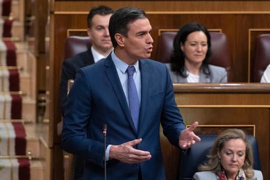 Spaniens Regierungschef Pedro Sanchez spricht bei einer Plenarsitzung des Abgeordnetenhauses in Madrid.