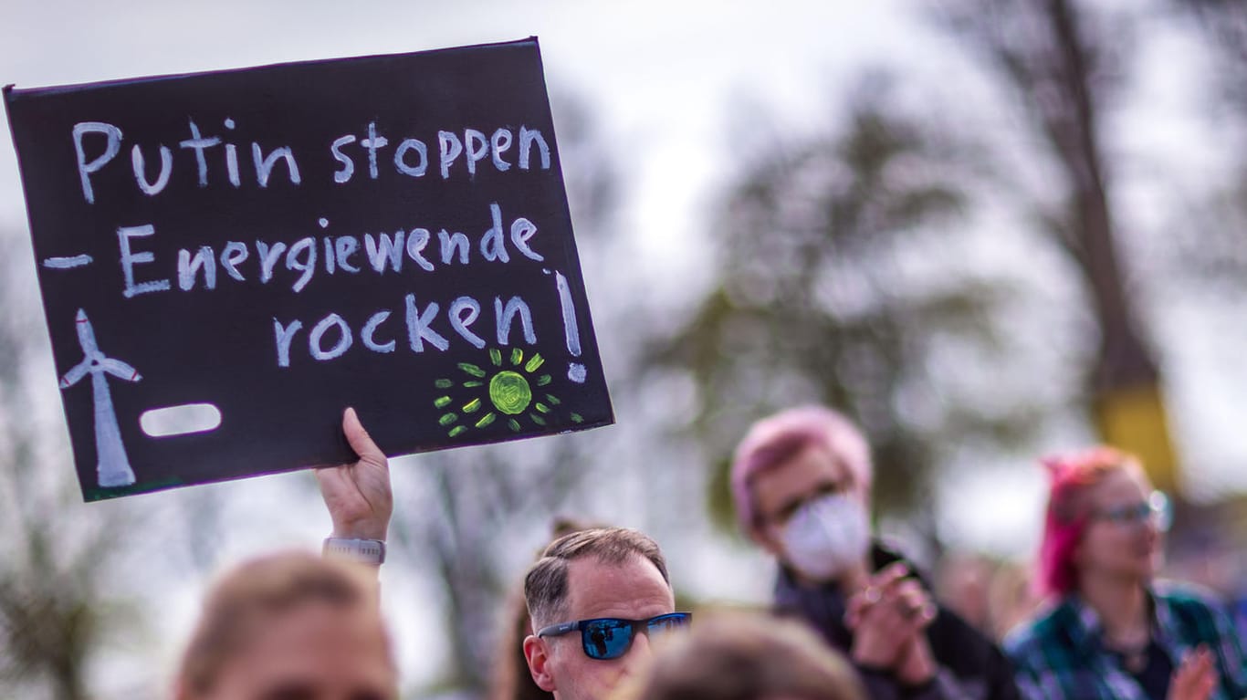 Bei einem Protest der Klimabewegung Fridays for Future in Schwerin: Wer den russischen Brennstoffimporten den Rücken kehren will, muss auf alternative Energiequellen umsteigen. Darin liegt auch eine Chance für den schnelleren Ausbau von Solar- und Windkraft
