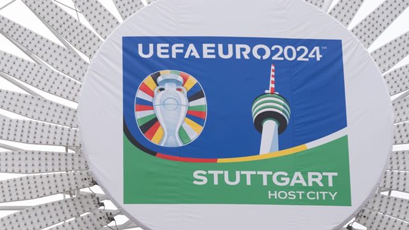 Das Logo der Spielstadt Stuttgart mit dem EM-Logo für die Fußball Europameisterschaft 2024.