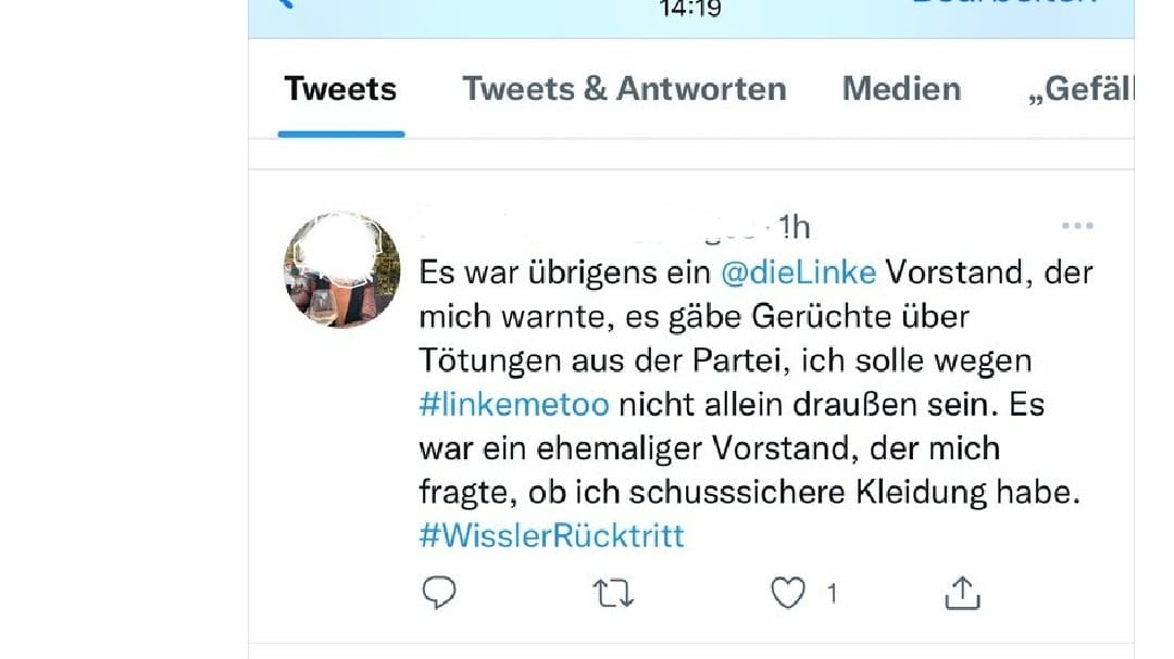 Screenshot auf Twitter: Hannah Maas spricht von "Tötungen aus der Partei".