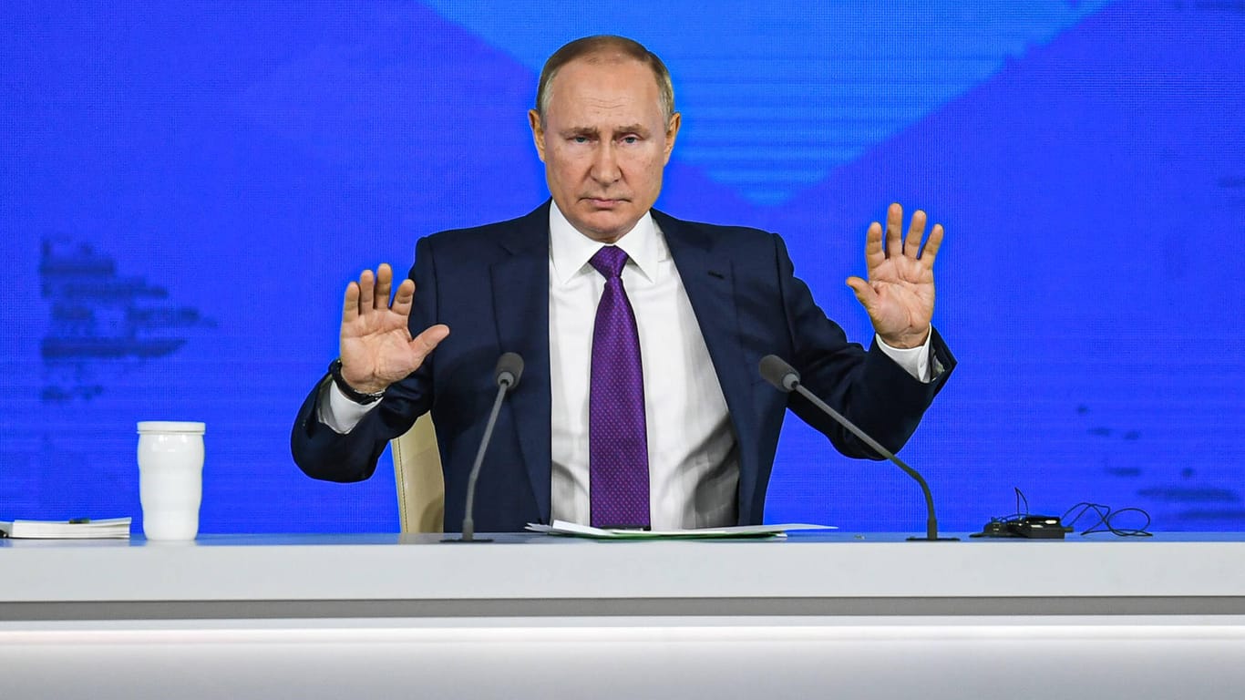 Putin bei seiner jährlichen Pressekonferenz im Dezember 2021: Der russische Präsident sieht die geringe Bevölkerungszahl Russlands als Problem.