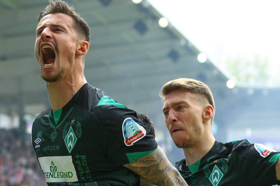 Marco Friedl: Der Bremer jubelt über das 1:0 gegen Aue.