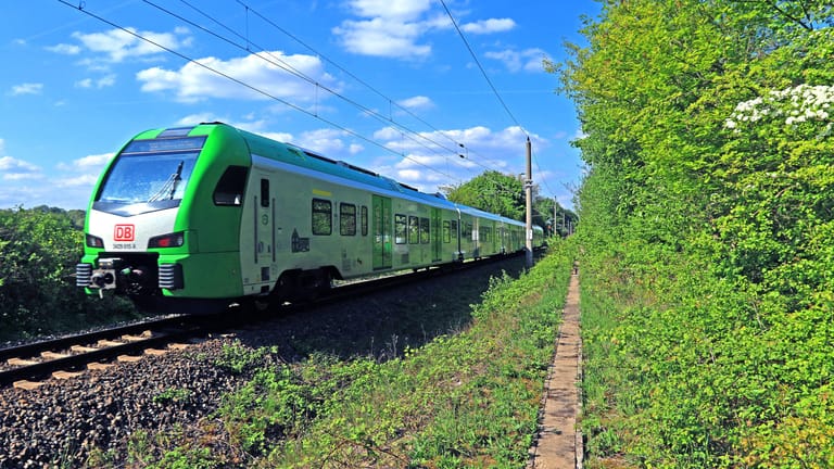 Bahn fährt auf Schienen (Symbolfoto): Mit dem 9-Euro-Ticket durchs Rhein-Main-Gebiet.