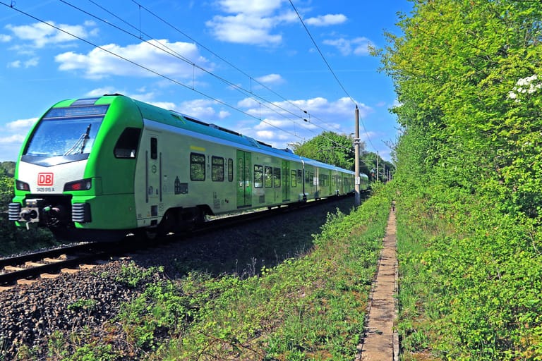 Bahn fährt auf Schienen (Symbolfoto): Mit dem 9-Euro-Ticket durchs Rhein-Main-Gebiet.