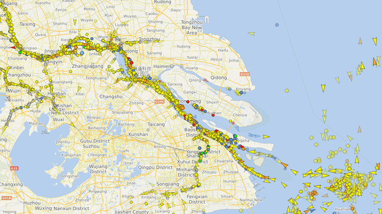 Karte vom chinesischen Containerhafen in Shanghai: In dem Hafen der Megametropole stauen sich Hunderte Schiffe.