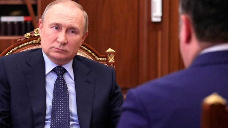 May 6, 2022, Moscow, Moscow Oblast, Russia: Russian President Vladimir Putin holds a face-to-face working meeting with T