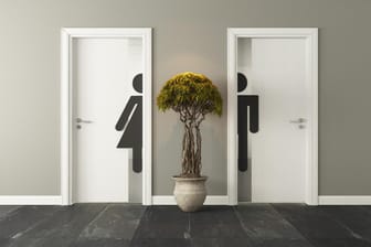 Zwei Toilettentüren mit weiblichem und männlichen Symbol.
