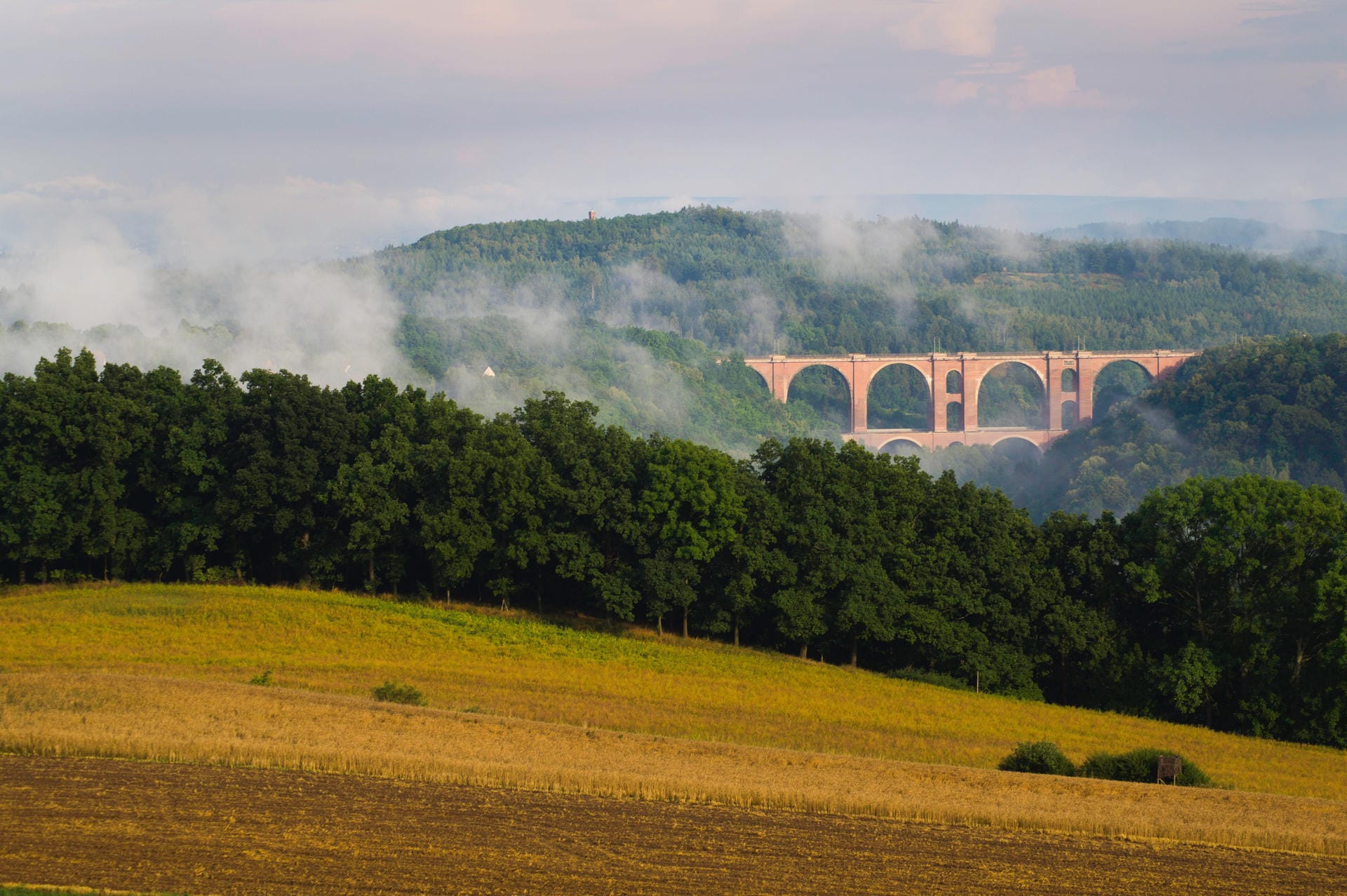 Die Elstertalbahn ist die brückenreichste Bahnstrecke Europas: Besonders interessant ist der Blick auf die Elstertalbrücke, welche aus zwölf Millionen Ziegelsteinen gebaut wurde.