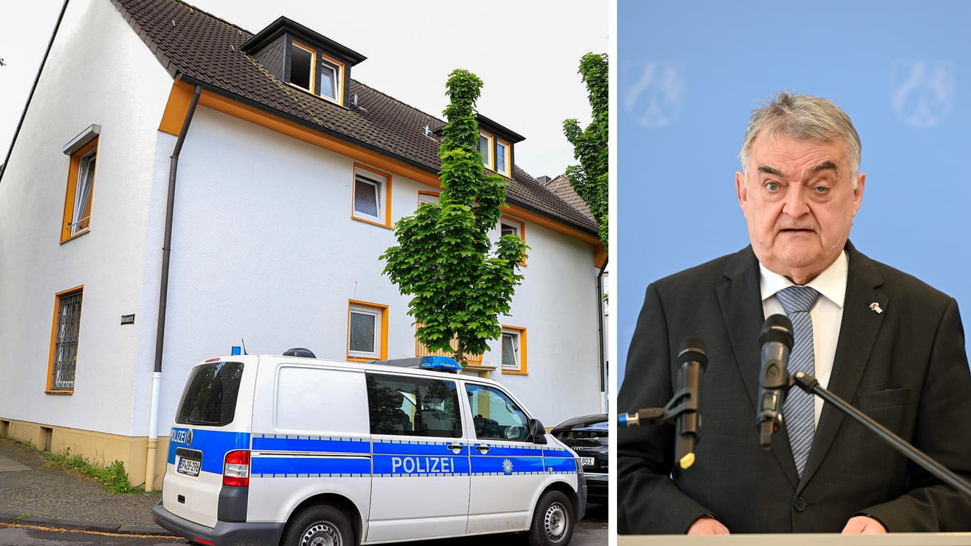 Das Wohnhaus des 16-Jährigen und Herbert Reul, Innenminister von NRW (Montage): Die Polizei hat in Essen offenbar einen Anschlag verhindert.