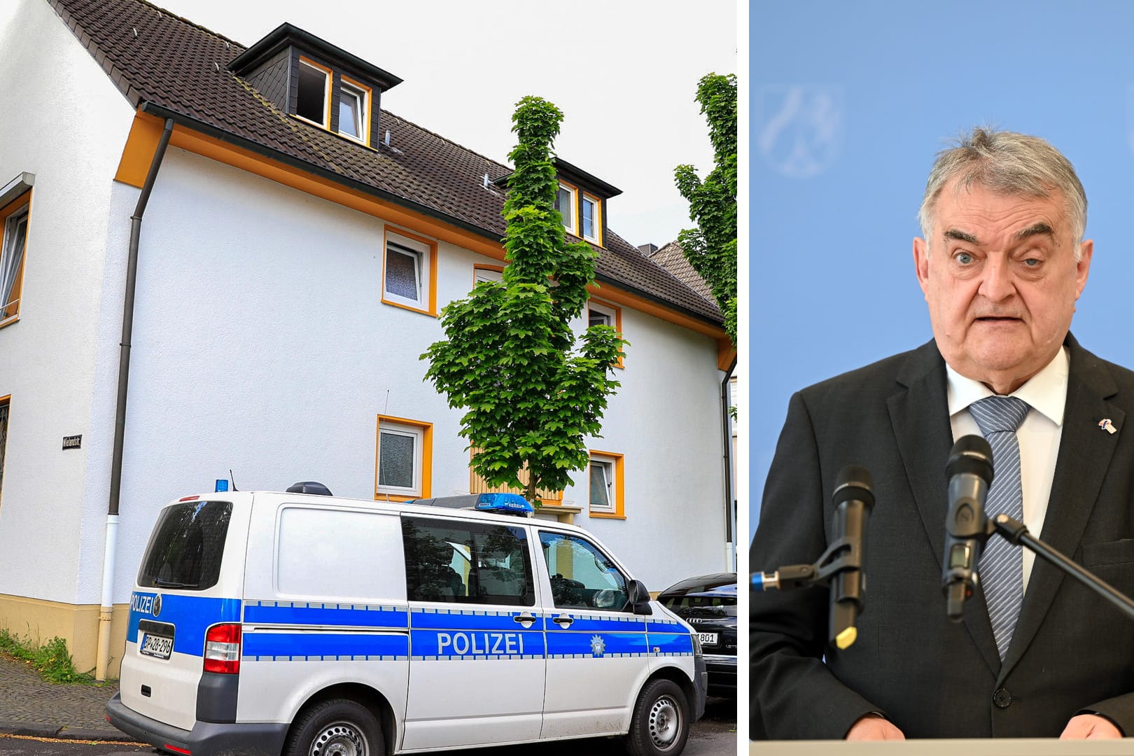 Das Wohnhaus des 16-Jährigen und Herbert Reul, Innenminister von NRW (Montage): Die Polizei hat in Essen offenbar einen Anschlag verhindert.