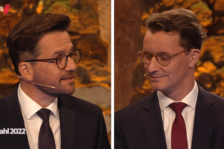 SPD-Spitzenkandidat Thomas Kutschaty und CDU-Spitzenkandidat Hendrik Wüst: Der große Knall blieb im TV Duell aus.