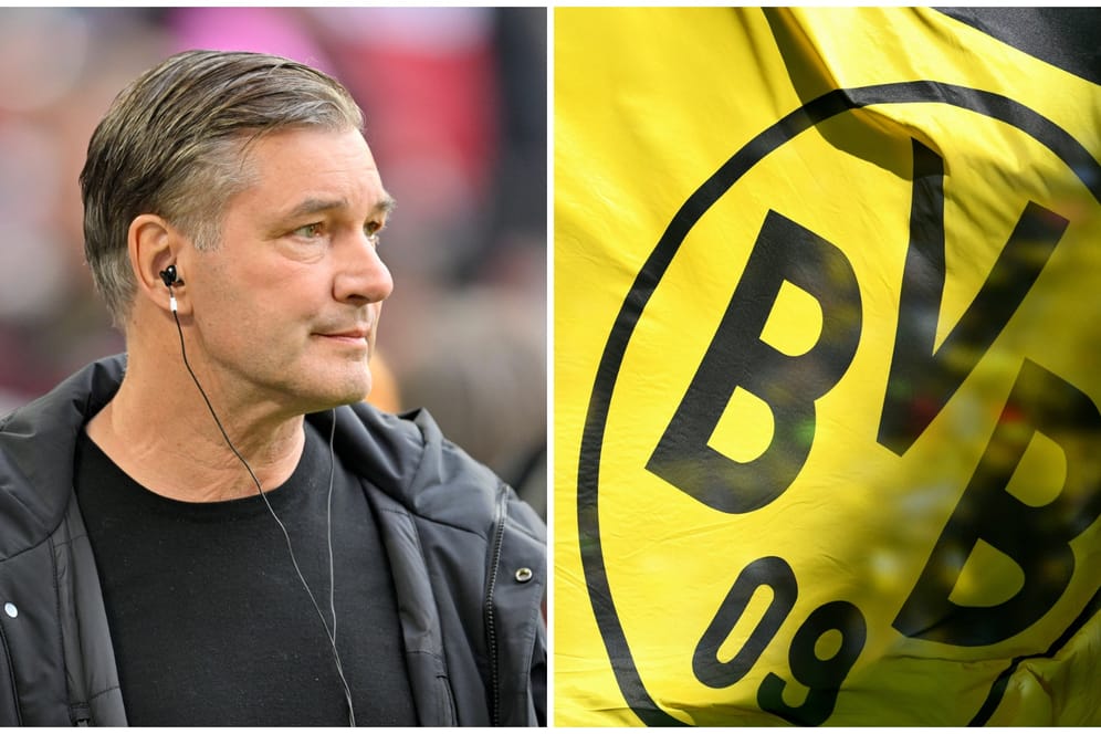 Sportdirektor Michael Zorc und das BVB -Emblem (Archivbild, Montage): Nach 44 Jahren im Verein hört er auf.