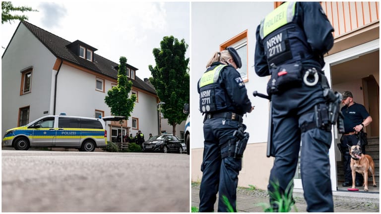 Polizei vor dem Wohnhaus des 16-Jährigen (Montage): Laut Ermittler stand der geplante Anschlag offenbar kurz bevor.