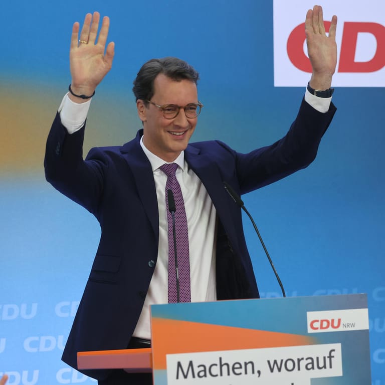 Der bisherige NRW-Ministerpräsident und CDU-Spitzenkandidat Hendrik Wüst: Seine Partei wird erneut stärkste Partei.