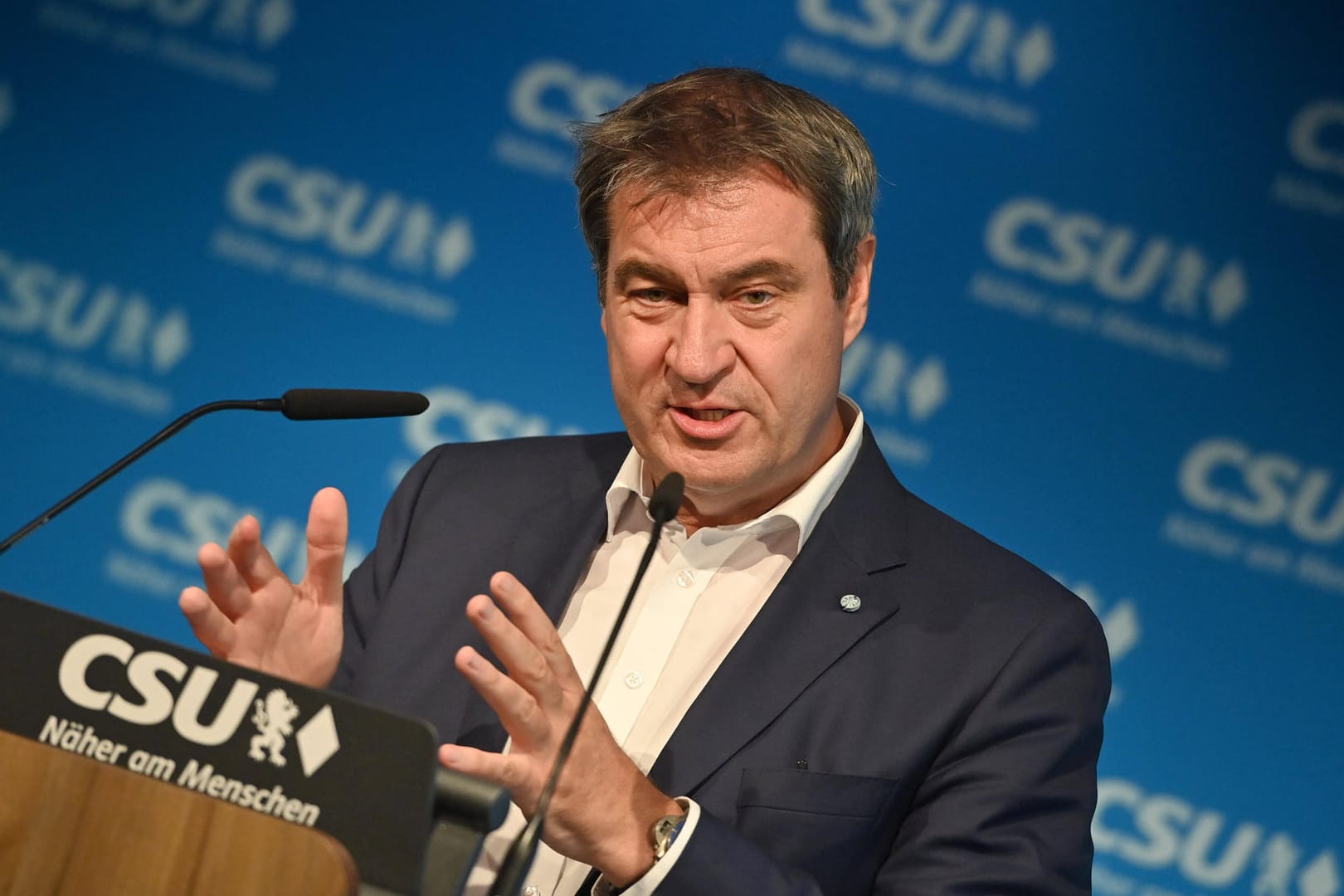 Markus Söder bei einer Pressekonferenz der CSU: Er warnte Wirtschaftsminister Habeck vor einem Wortbruch.