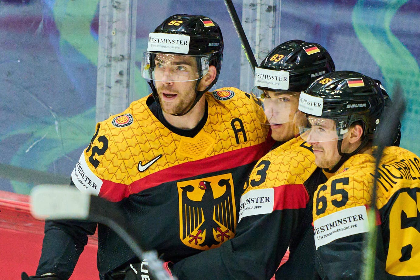 Möchten ins Viertelfinale: die Spieler der deutschen Eishockey-Nationalmannschaft.