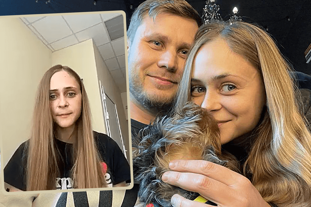 Bild aus glücklichen Zeiten: Hanna Polonska mit ihrem Ehemann Anton Polonskyj und Hund Mia. Anton ist tot, Hanna noch immer schwer verletzt.