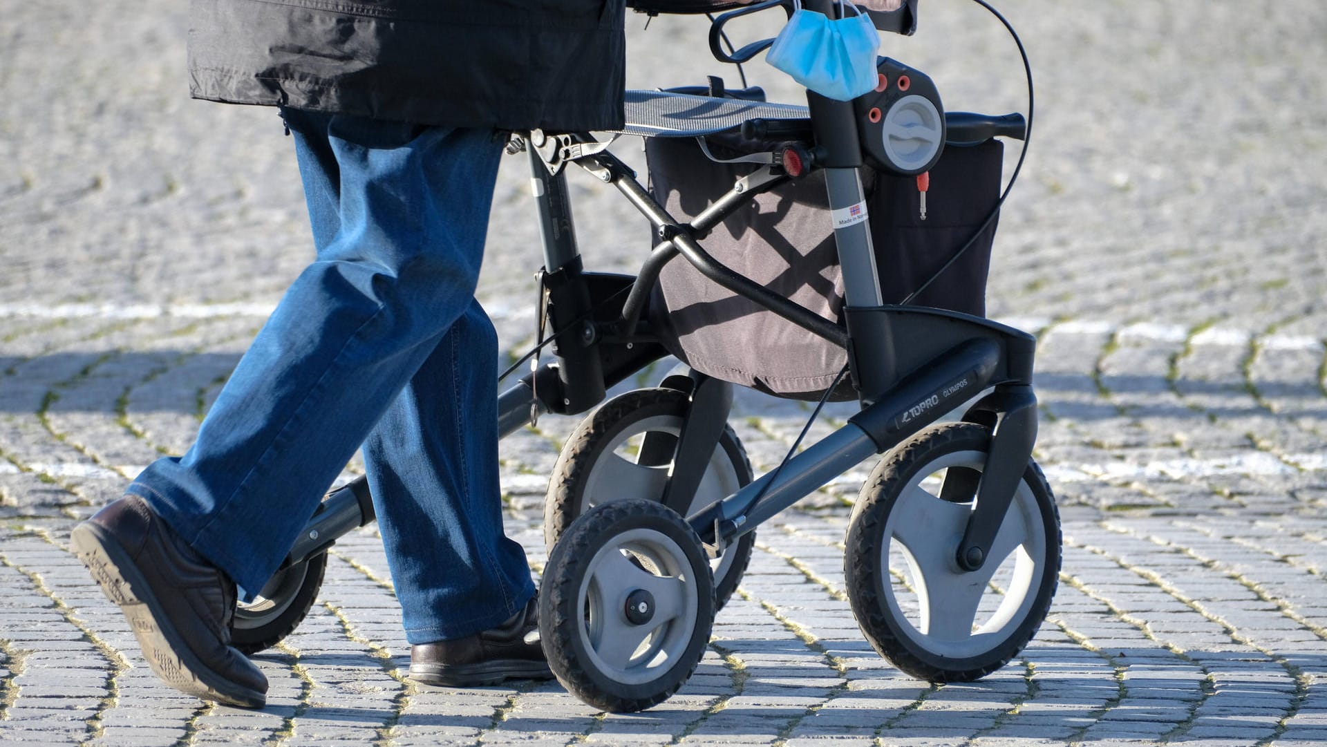 Eine Person mit Rollator auf der Straße (Symbolfoto): Die Seniorin überlebte den Unfall nicht.