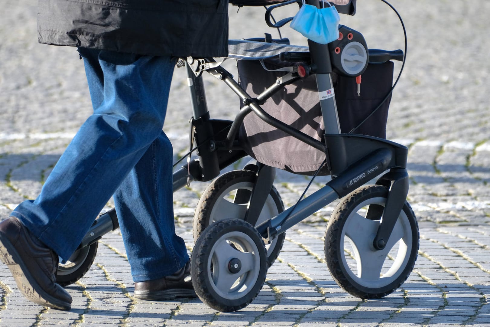 Eine Person mit Rollator auf der Straße (Symbolfoto): Die Seniorin überlebte den Unfall nicht.