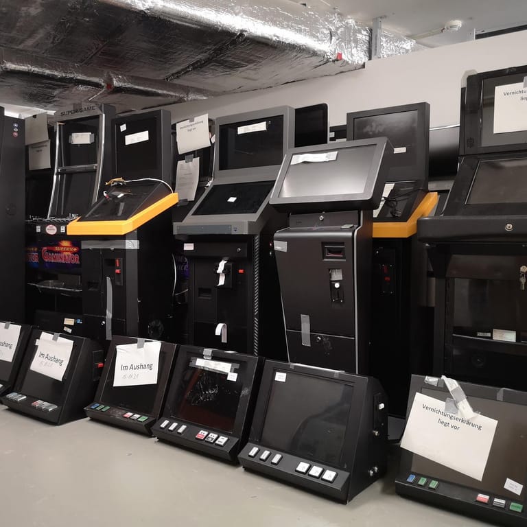 Blick auf die beschlagnahmten Spielautomaten: 2021 hatte die Operative Ermittlungseinheit 499 Gewerbebetriebe kontrolliert
