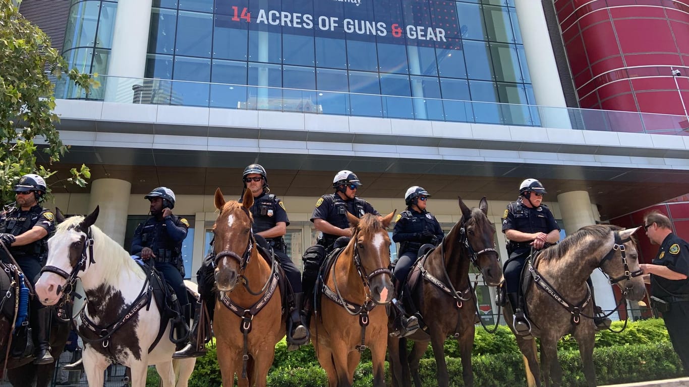 Pferde gegen den Protest: Die Polizei trennt Waffengegner und Waffenfreunde.