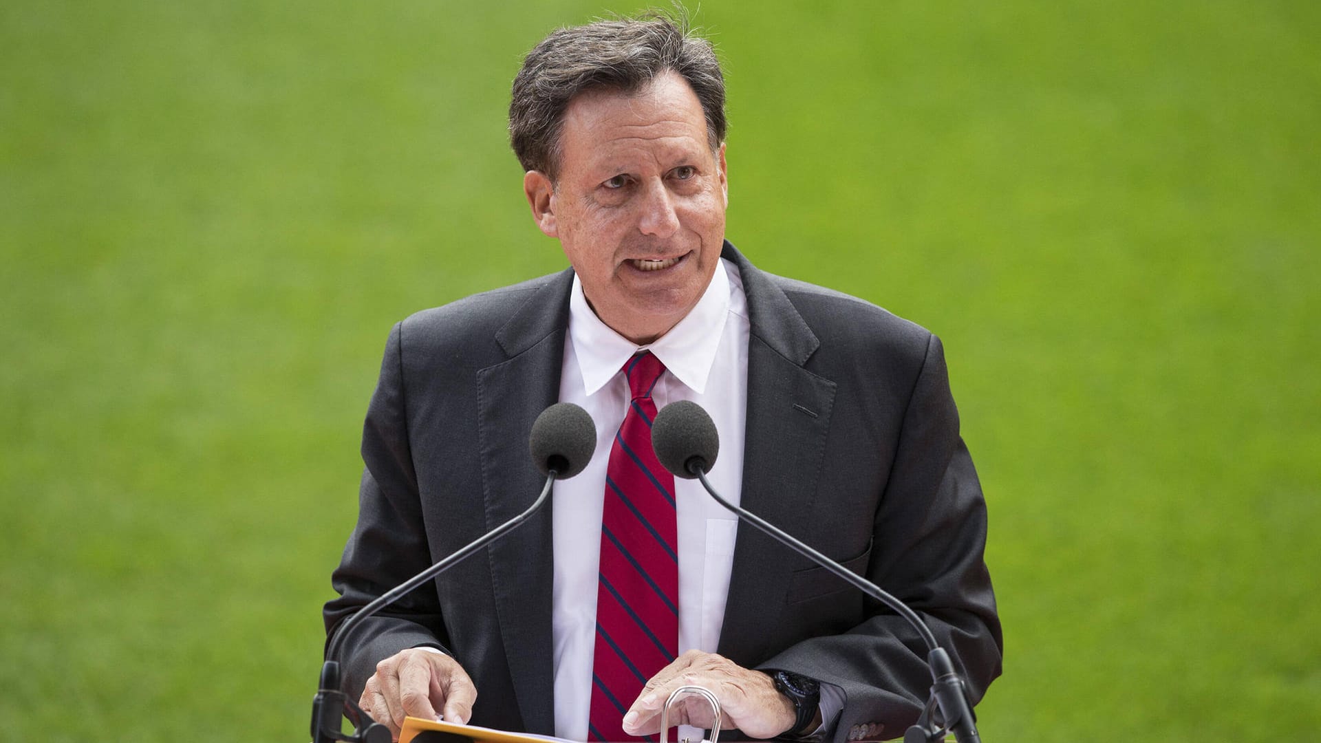 Mandatory Credit: Photo by Paul Greenwood/BPI/Shutterstock (5894980f) Liverpool chairman Tom Werner makes a speech on th