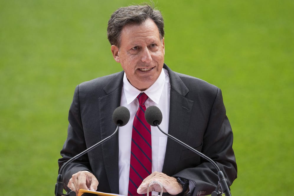 Mandatory Credit: Photo by Paul Greenwood/BPI/Shutterstock (5894980f) Liverpool chairman Tom Werner makes a speech on th