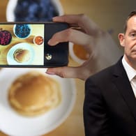 Jemand fotografiert seio Frühstück und Volker Wissing (Montage): Wissing hatte angeregt, aus Umweltschutzgründen, seine Speisen nicht auf Instagram zu posten.