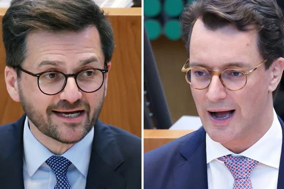SPD-Spitzenkandidat Thomas Kutschaty (l) fordert Ministerpräsident Hendrik Wüst (CDU) heraus.
