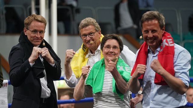 Spitzenkandidaten in Schleswig-Holsten beim "Politboxen": Daniel Günther (CDU), Bernd Buchholz (FDP), Monika Heinold (Grüne), Thomas Losse-Müller (SPD).