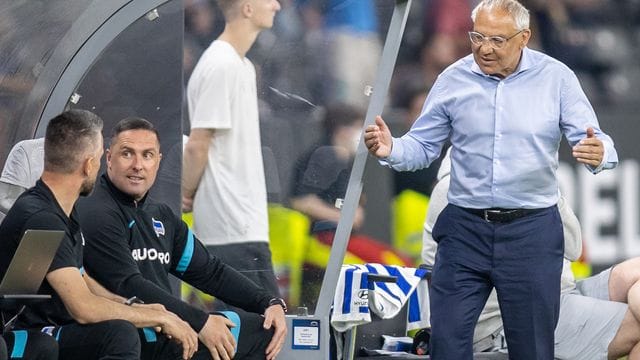 Hertha-Trainer Felix Magath (r) steht mit den Berlinern vor dem Abstieg.