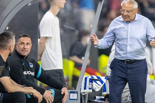 Hertha-Trainer Felix Magath (r) steht mit den Berlinern vor dem Abstieg.