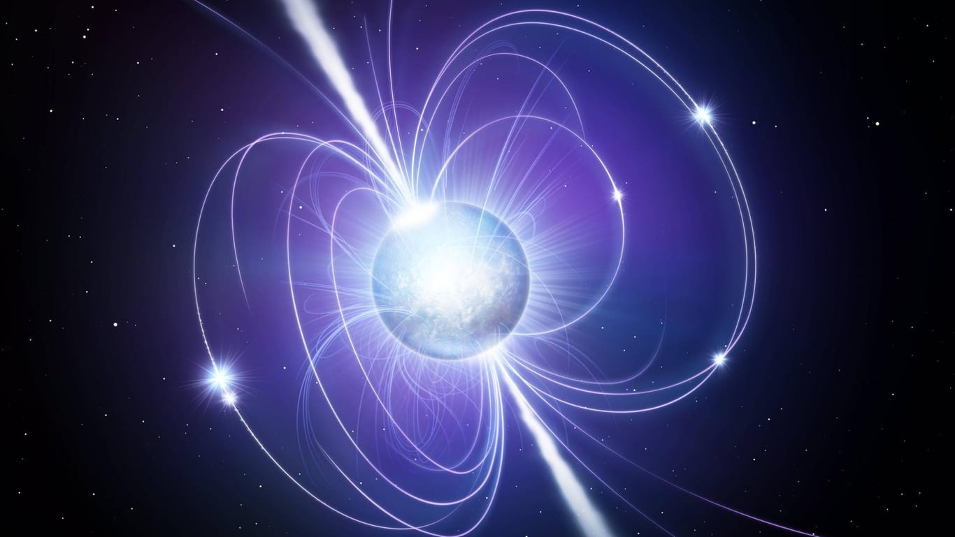 Künstlerische Darstellung eines Neutronensterns: Ist PSR J0901-4046 womöglich ein Magnetar mit ultralanger Dauer?