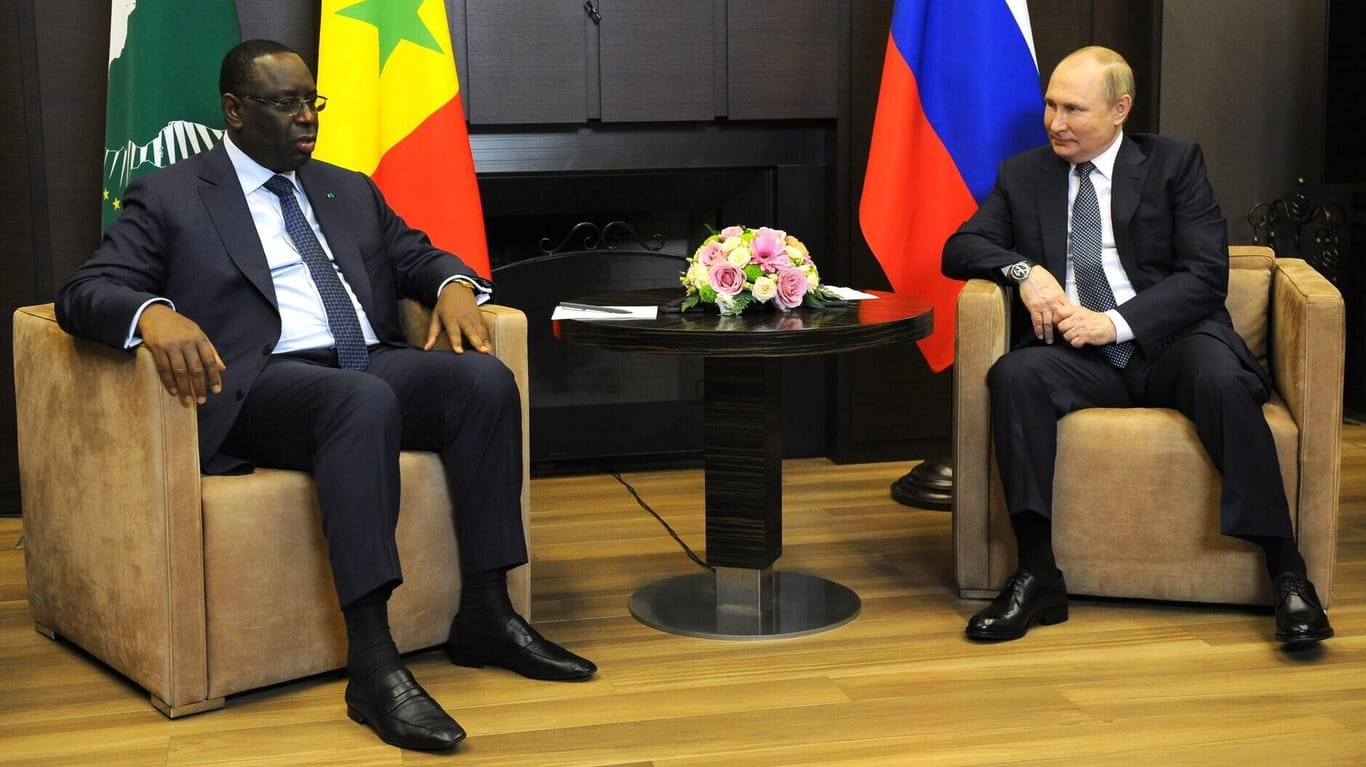 Putin im Gespräch mit Senegals Präsident Macky Sall: Die Blockade von Getreidelieferungen wird für Afrika zum Problem.