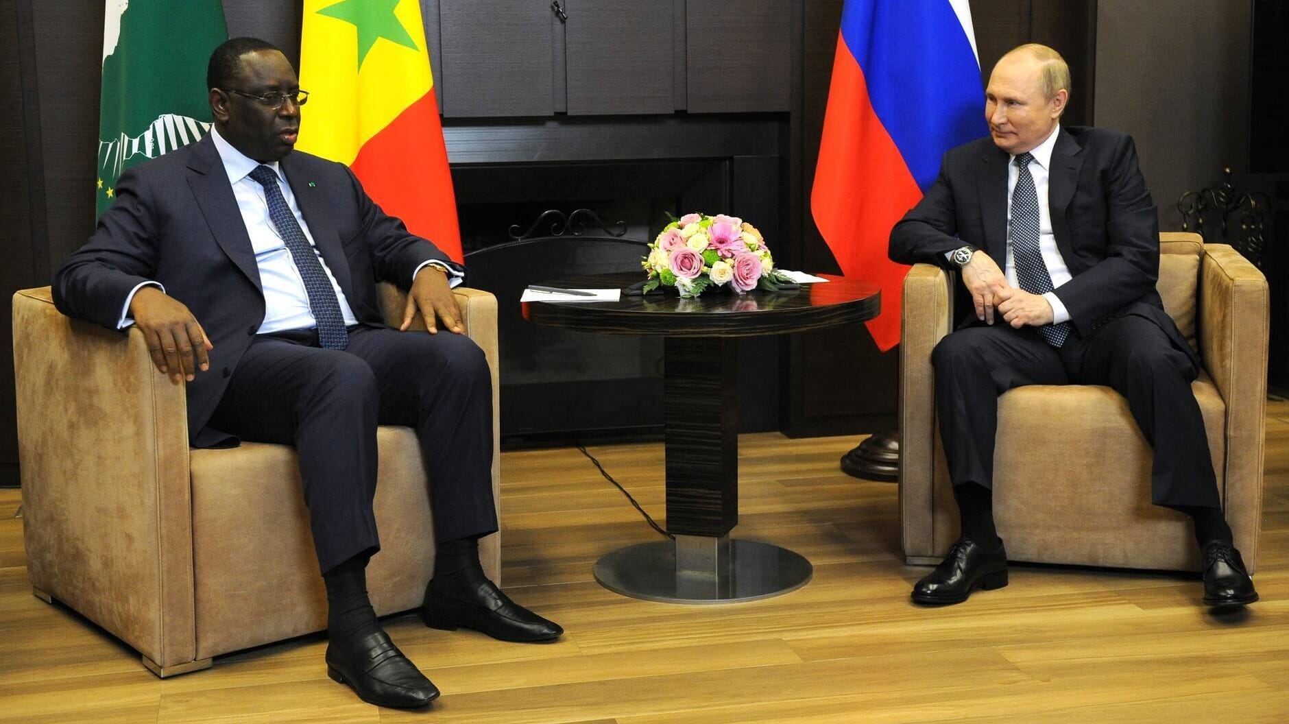 Putin im Gespräch mit Senegals Präsident Macky Sall: Die Blockade von Getreidelieferungen wird für Afrika zum Problem.